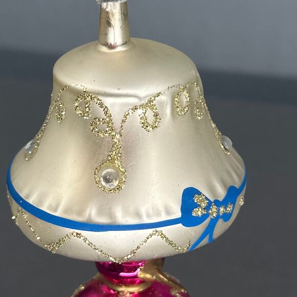 Vtg Italian Glass Lamp Ornament 5" Ivory Pink Blue Gold Bird Charm Christmas 60s - Picture 8 of 16